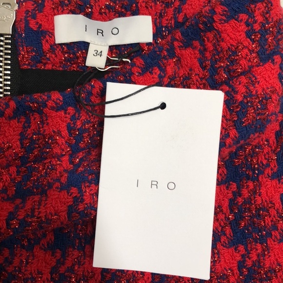 IRO Quisera Red/Blue Frayed Metallic Tweed Mini Skirt Size 34 US 2(XS) - Picture 7 of 7